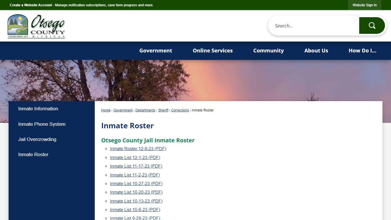 Inmate Roster | Otsego County, MI